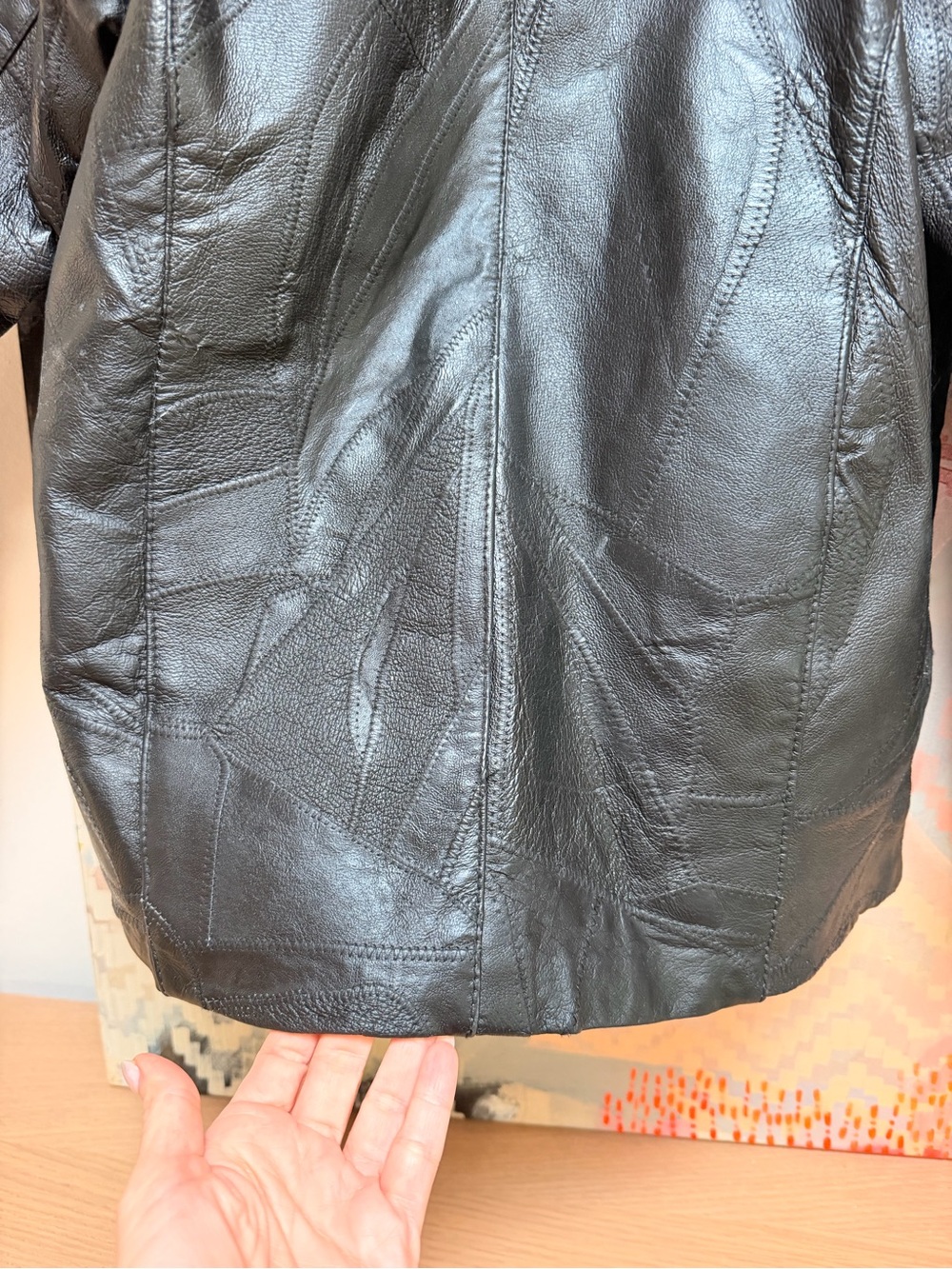 FLIGHT PATH Patchwork Leather Bomber Motorcycle Jacket Mens Size S Black - Picture 11 of 13